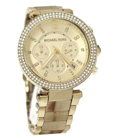 michael kors parker gold tone horn acetate watch|Michael Kors Women's Chronograph Mini Parker Horn Acetate .